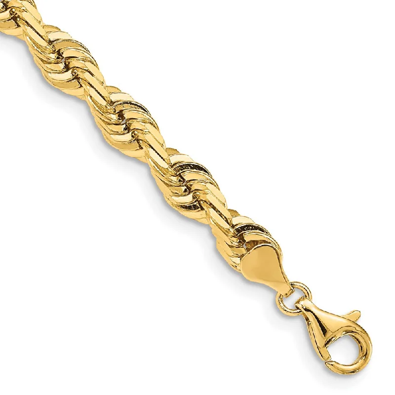 Mens 7mm 14K Yellow Gold Solid D/C Quadruple Rope Chain Bracelet, 8 In