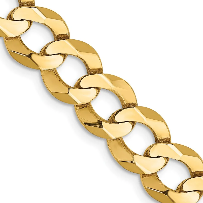 Mens 8.25mm 14K Yellow Gold Solid Lightweight Flat Curb Chain Bracelet