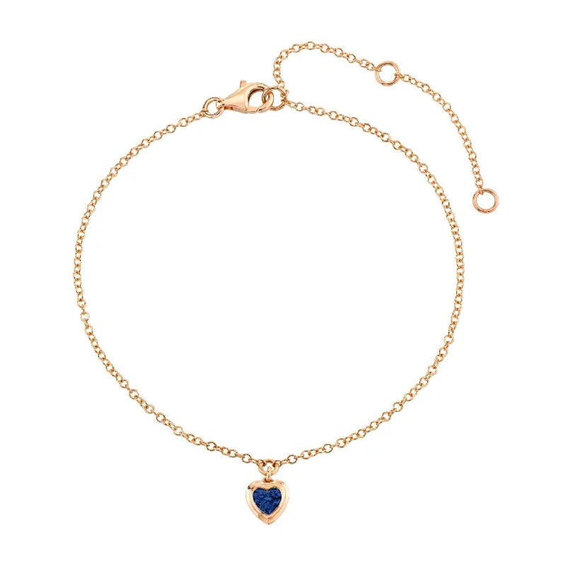 MINI ME BLUE SAPPHIRE BEZEL HEART DROP ANKLET