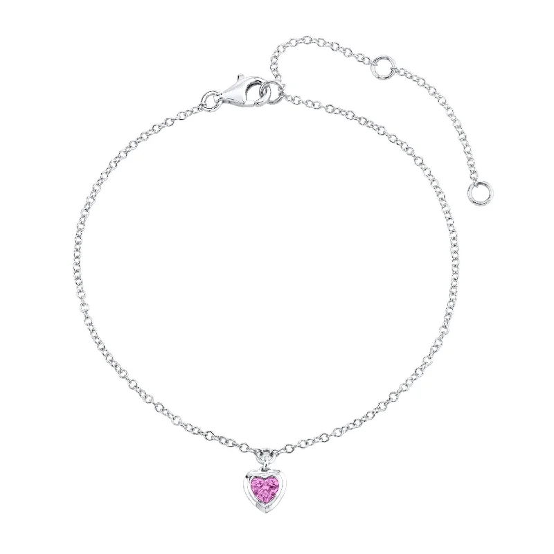 MINI ME PINK SAPPHIRE BEZEL HEART DROP ANKLET