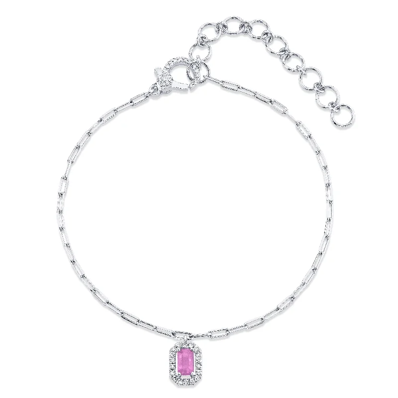 MINI ME PINK SAPPHIRE & DIAMOND HALO DROP ANKLET