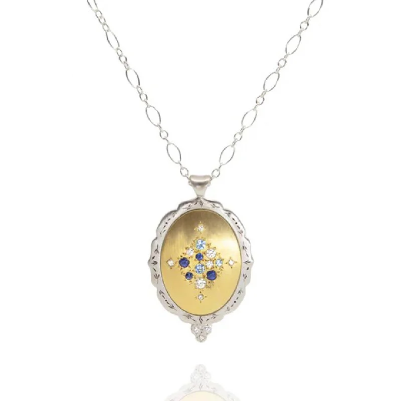 Oval Multi-Gemstone Scallop-Edge Pendant Necklace