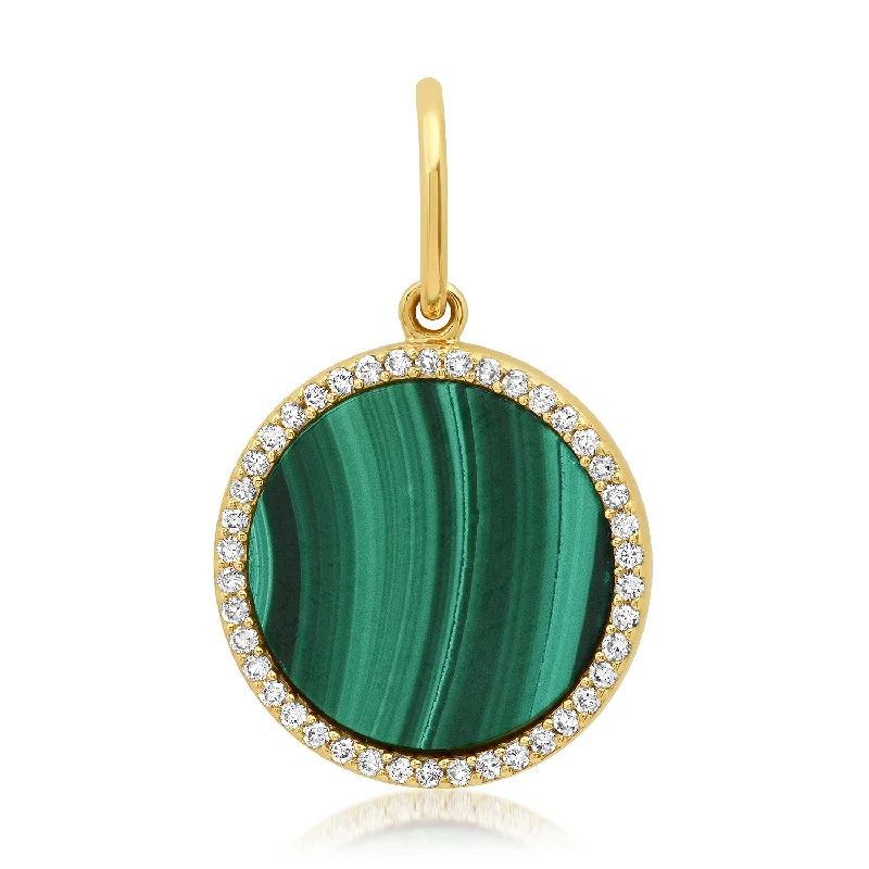 Small Malachite Coin Charm with Diamond Frame