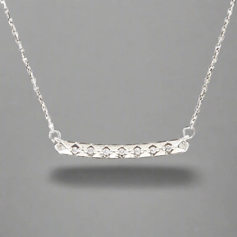 SS CZ Silver curved Bar Necklace