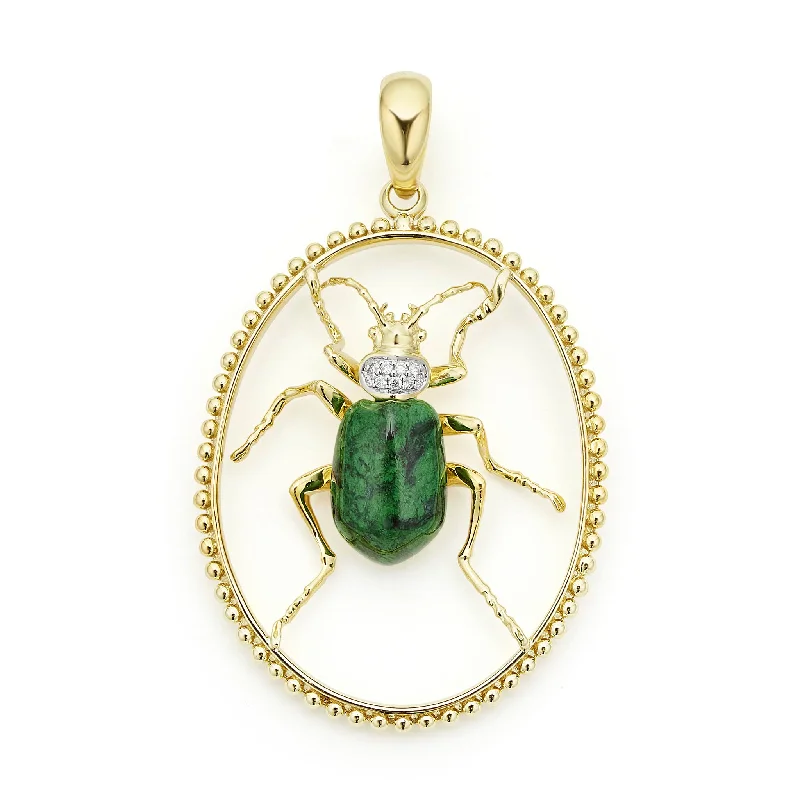 Studio 18K Gold Jade and Diamond Beetle Pendant