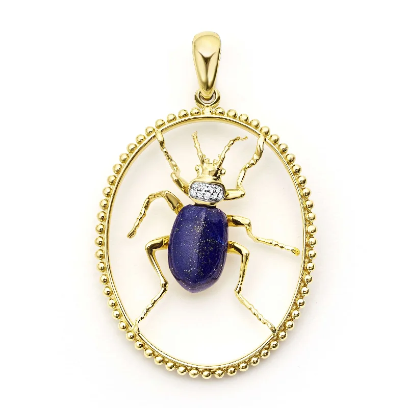 Studio 18K Gold Lapis and Diamond Beetle Pendant