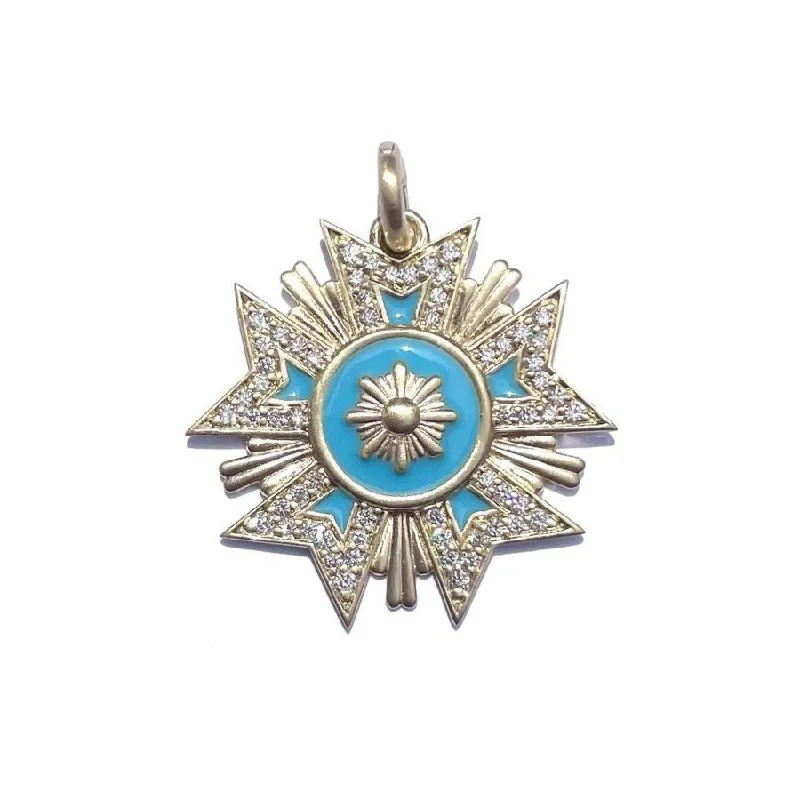 Florence Diamond and Enamel Medal Pendant Charm