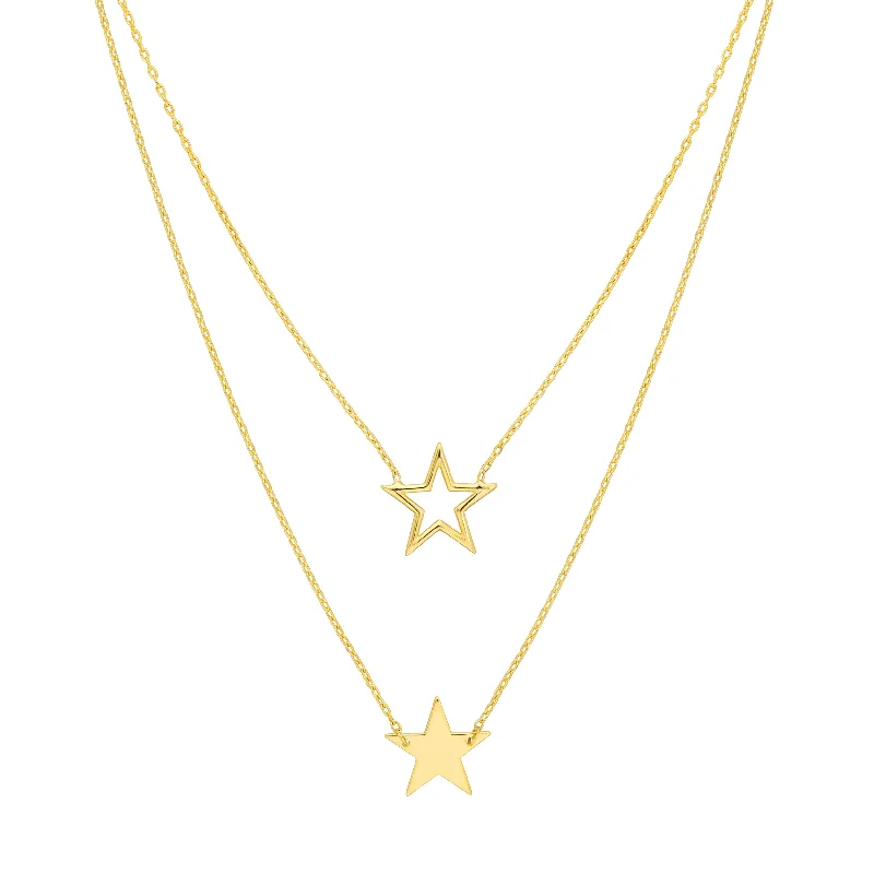 Wire and Solid Star Adj. Duet Necklace