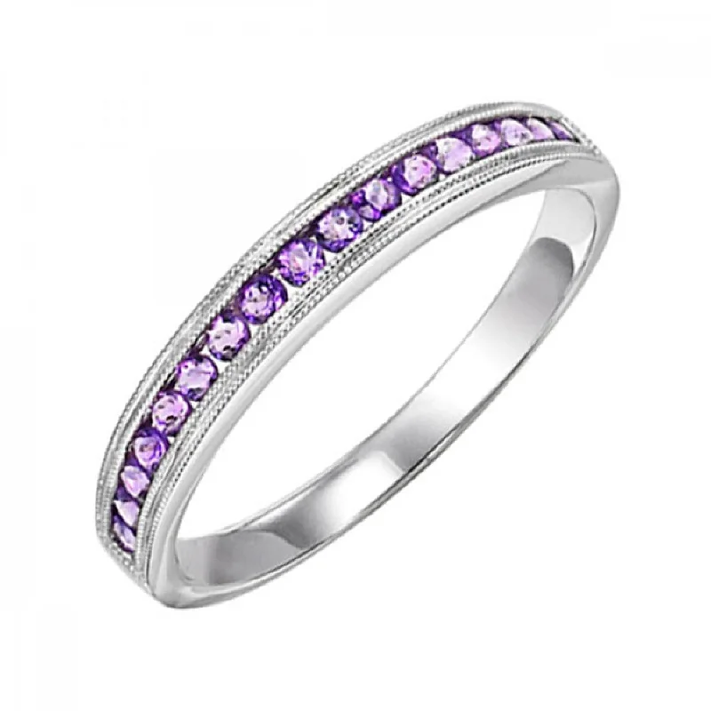 10KT Round Gemstone Stackable Ring- Amethyst (February)