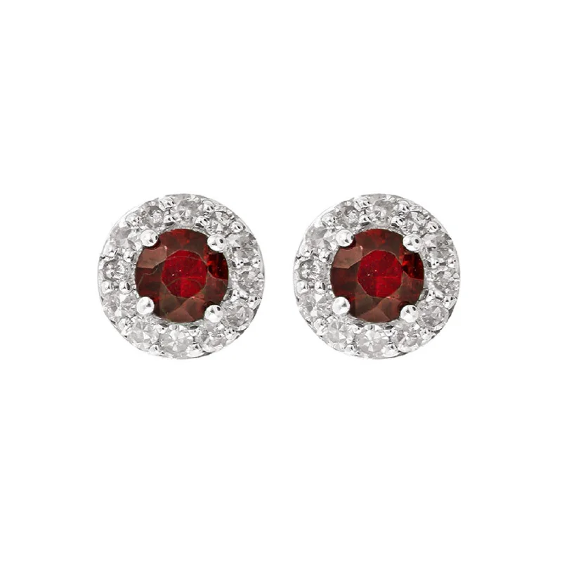 10KT White Gold Diamond and Gemstone Stud Earrings- Ruby (July)