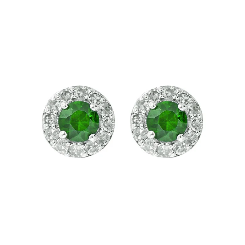 10KT White Gold Diamond and Gemstone Stud Earrings- Emerald (May)