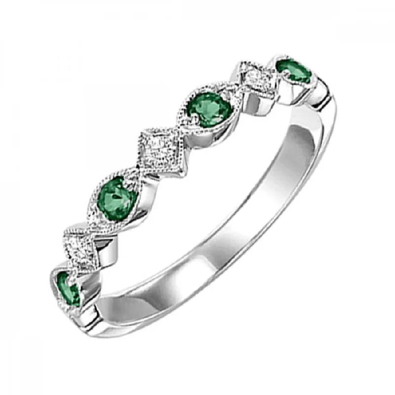 10KT White Gold Gemstone Stackable Rings- Emerald-May