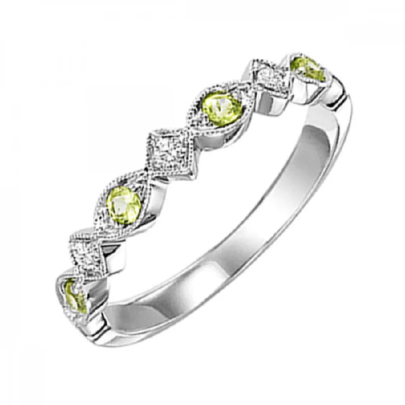 10KT White Gold Gemstone Stackable Rings-Peridot- August