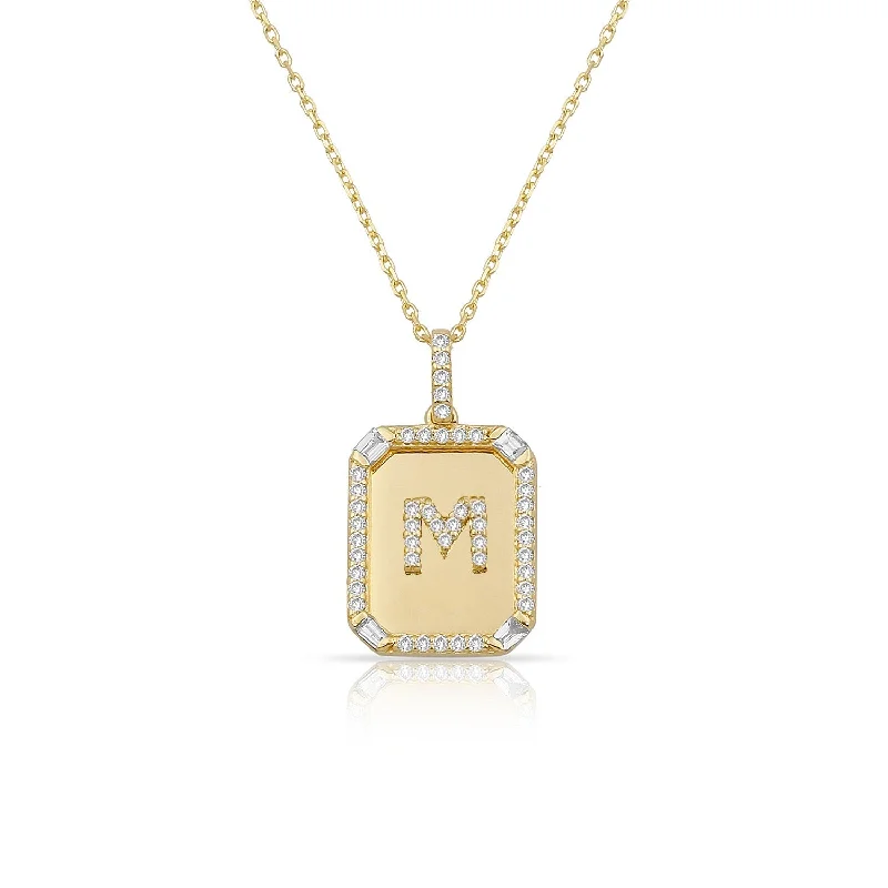 Diamond 14K Plate Initial Necklace