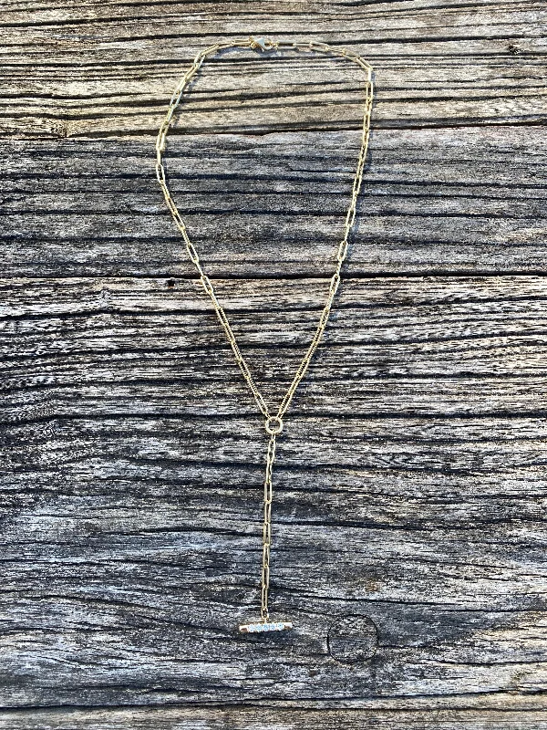 14K Gold Paper clip Chain Lariat with Diamond Toggle