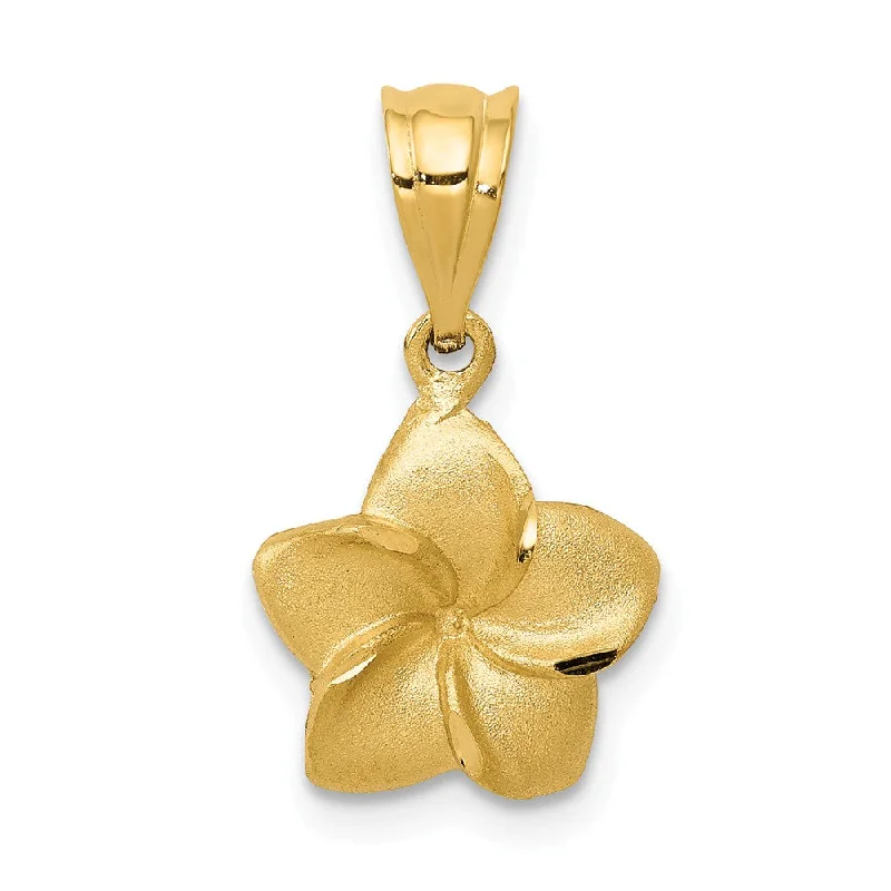 14k Yellow Gold 10mm Satin Plumeria Blossom Pendant