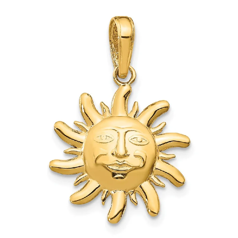 14k Yellow Gold 15mm Satin and Diamond Cut Sun Pendant