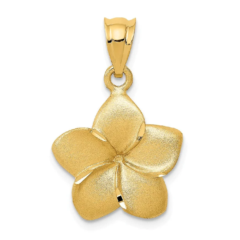 14k Yellow Gold 15mm Satin Plumeria Pendant