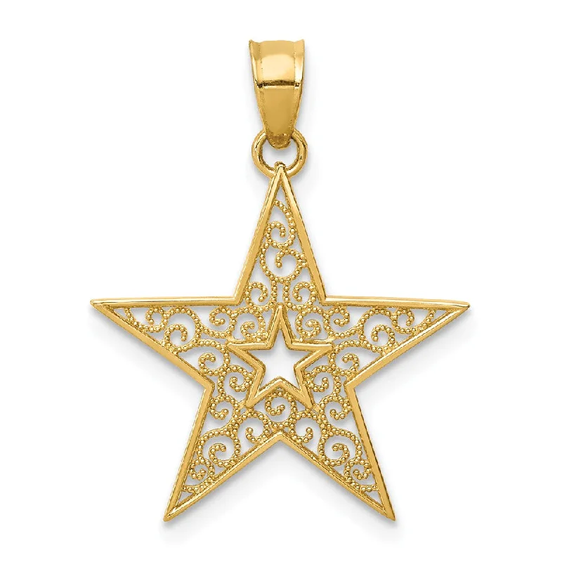 14k Yellow Gold 18mm Filigree Star Pendant