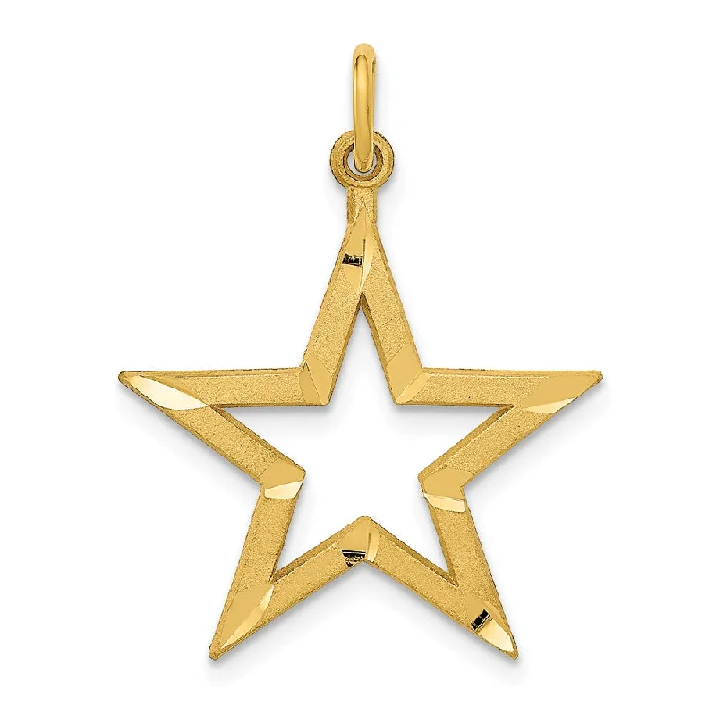 14k Yellow Gold 20mm Diamond Cut Open Star Pendant