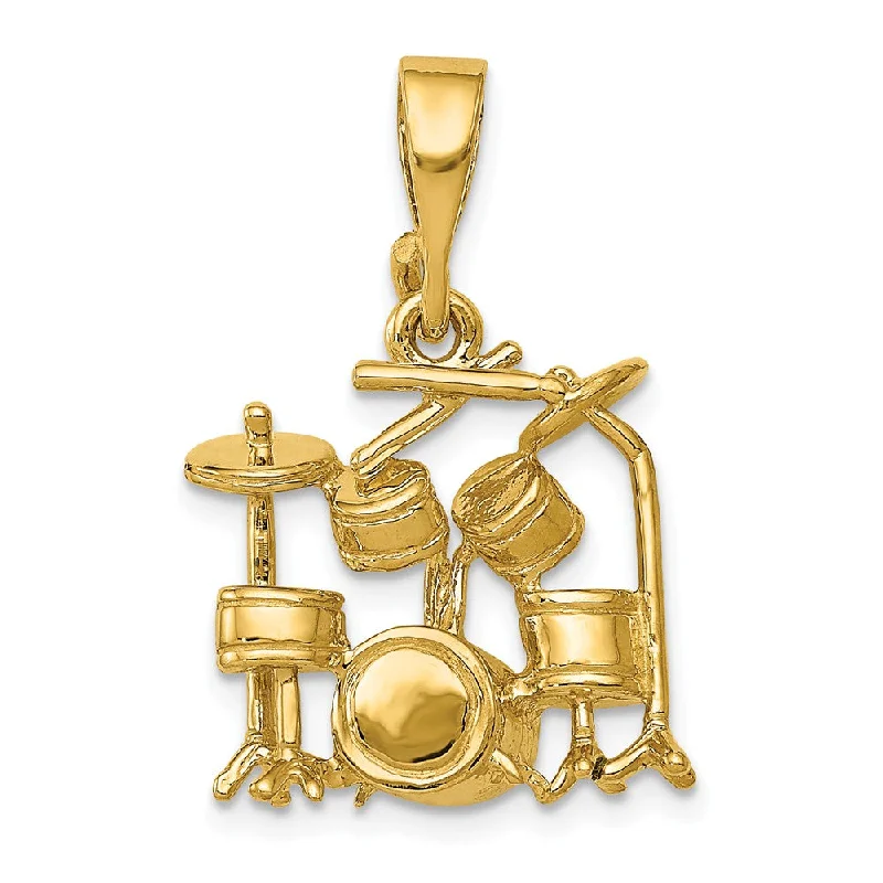 14k Yellow Gold 2D Polished Drum Set Pendant