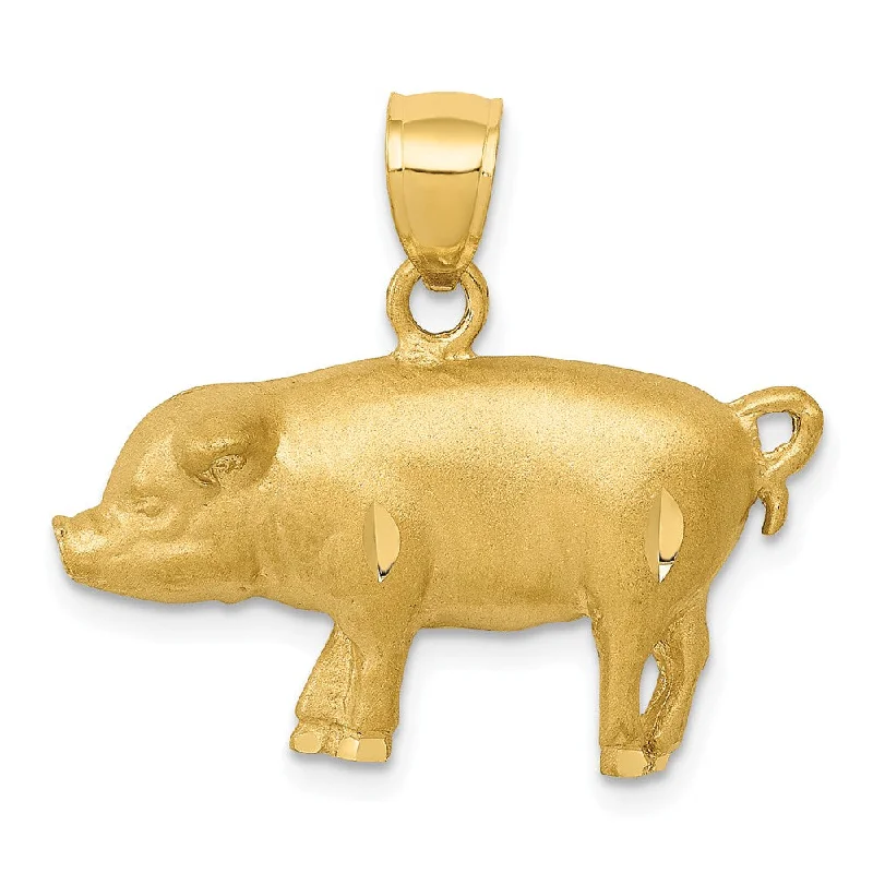 14k Yellow Gold 2D Satin & Diamond Cut Pig Pendant