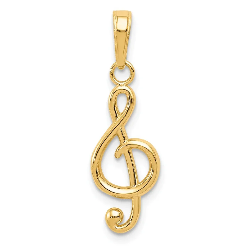 14k Yellow Gold 2D Treble Clef Pendant