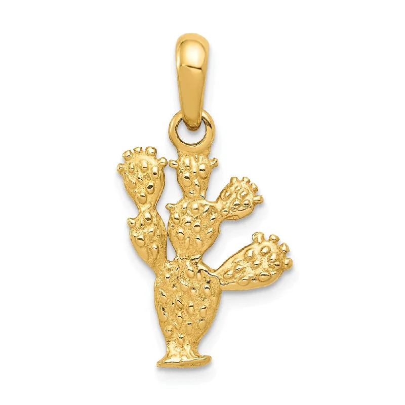 14k Yellow Gold 3D Cactus Pendant