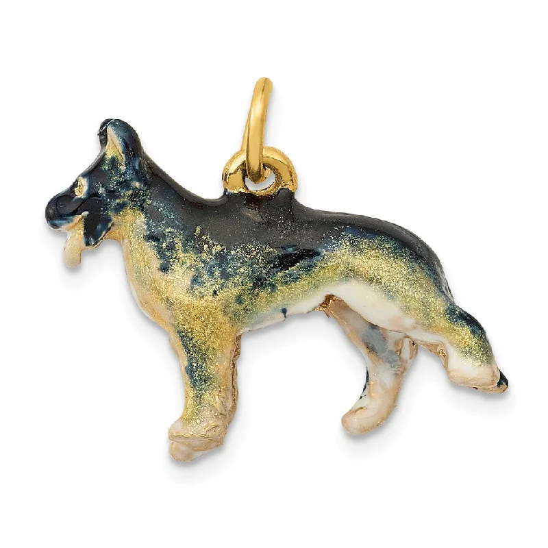 14k Yellow Gold 3D Enameled German Shepherd Pendant or Charm