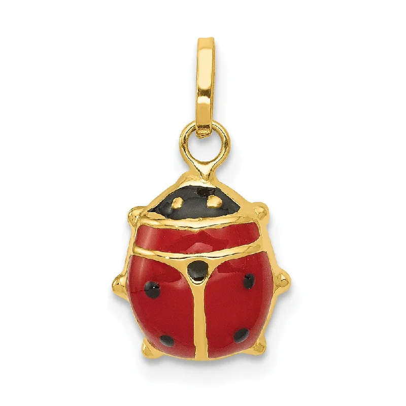 14k Yellow Gold 3D Red Enameled Ladybug Charm, 11mm