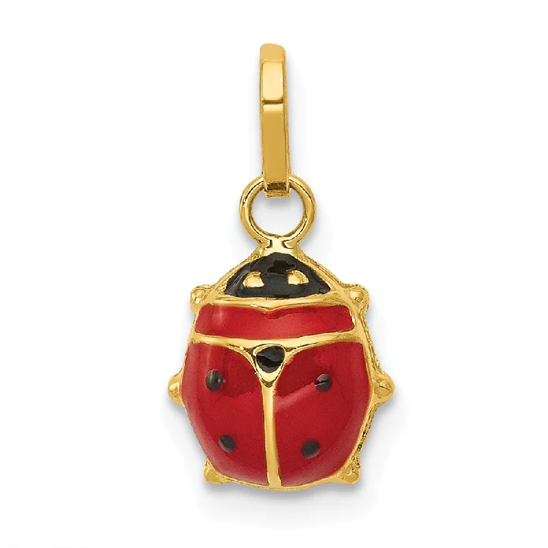 14k Yellow Gold 3D Red Enameled Ladybug Charm, 9mm