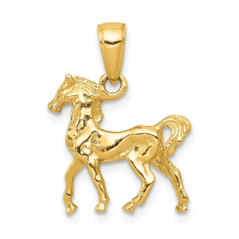 14k Yellow Gold 3D Small Walking Horse Pendant