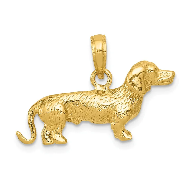 14k Yellow Gold 3D Wire Haired Dachshund Pendant