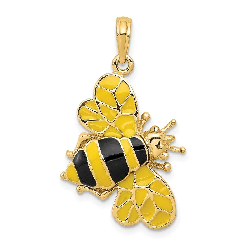 14k Yellow Gold and Enamel 3D Bumblebee Pendant