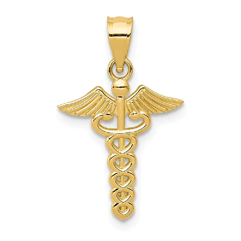 14k Yellow Gold Caduceus Symbol Pendant