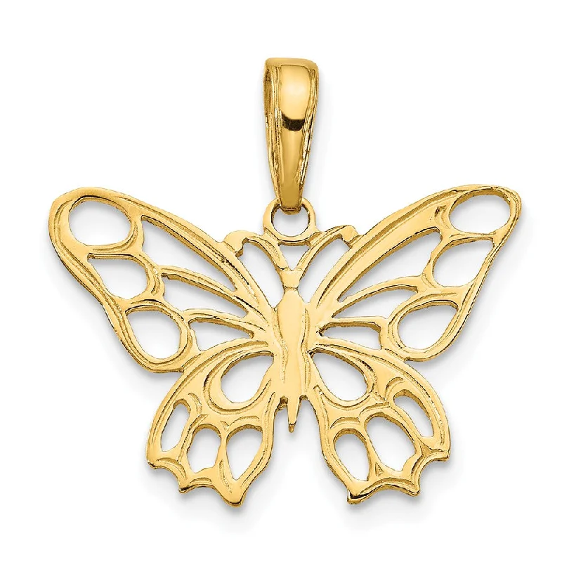 14k Yellow Gold Cutout Butterfly Flat Back Pendant, 20mm