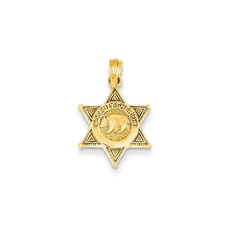 14k Yellow Gold Deputy Sheriff Badge with Bear Pendant