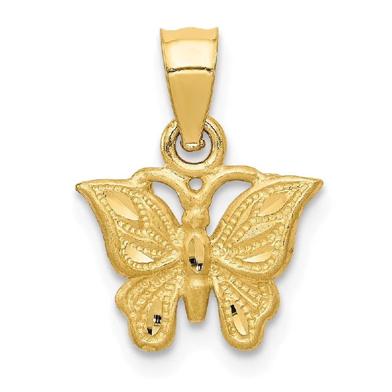 14k Yellow Gold Diamond Cut Butterfly Pendant, 11mm