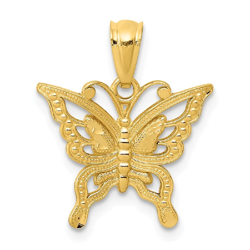 14k Yellow Gold Diamond Cut Butterfly Pendant, 15mm