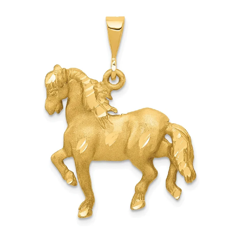 14k Yellow Gold Diamond Cut Horse Pendant, 25mm