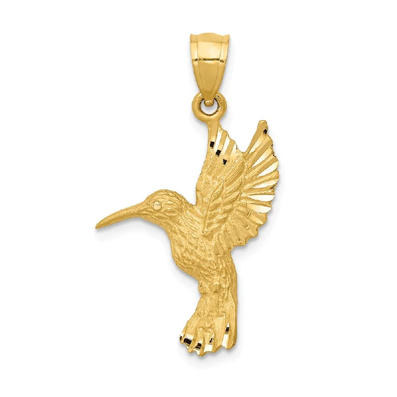 14k Yellow Gold Diamond Cut Hummingbird Pendant