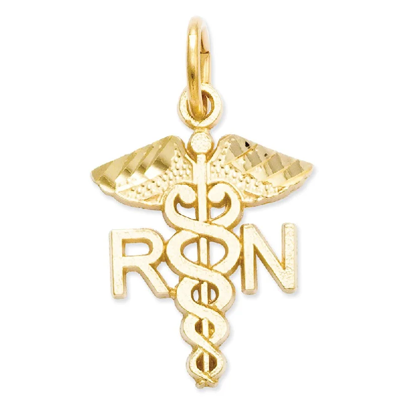 14k Yellow Gold Diamond Cut RN Caduceus Charm