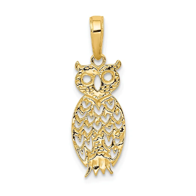 14k Yellow Gold Flat Cutout Owl Pendant