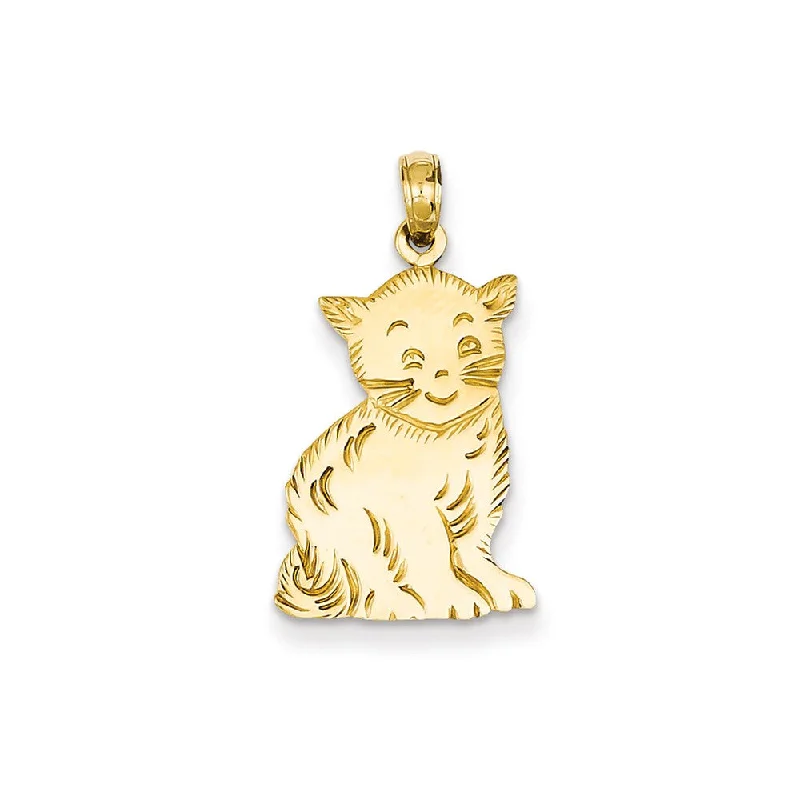 14k Yellow Gold Flat Polished Kitten Pendant