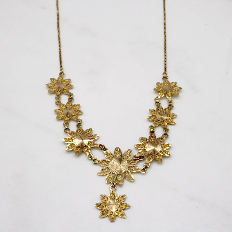 14k Yellow Gold Flower Pendant Necklace | 17" |