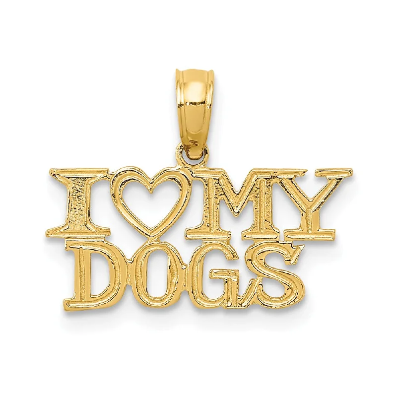 14k Yellow Gold I Heart My Dogs Polished Pendant