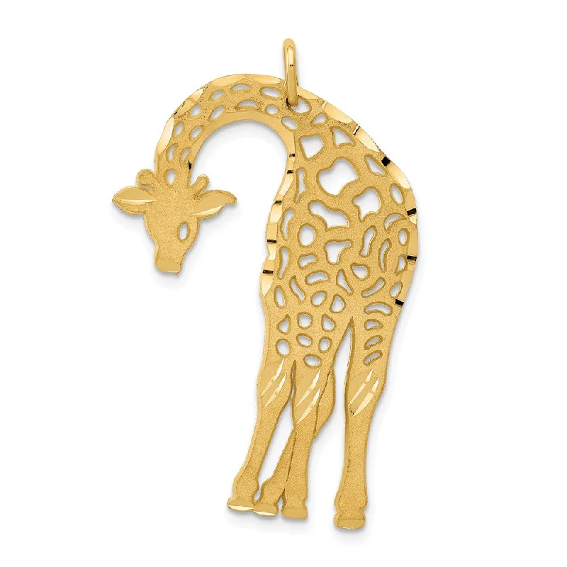 14k Yellow Gold Large Satin and Diamond Cut Giraffe Pendant