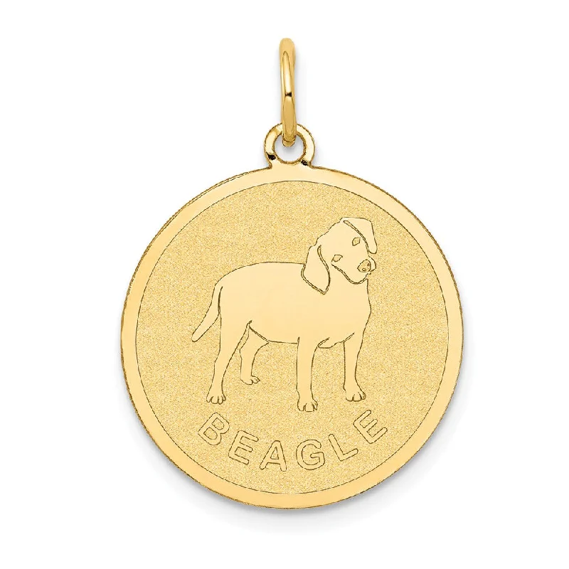 14k Yellow Gold Laser Etched Beagle Disc Pendant, 19mm