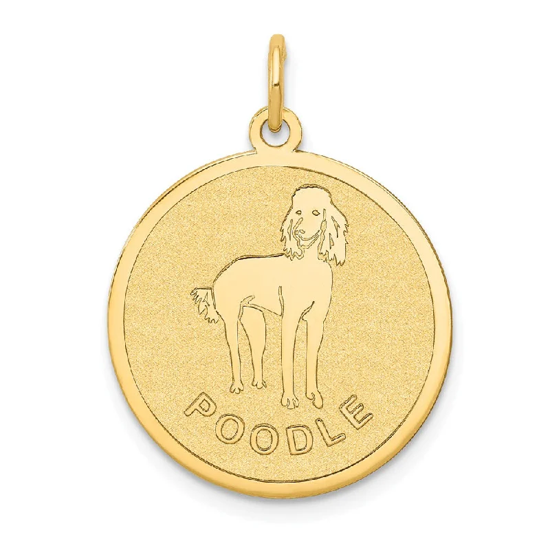 14k Yellow Gold Laser Etched Poodle Disc Pendant, 19mm