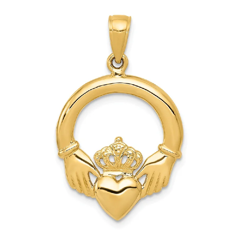 14k Yellow Gold Polished Claddagh Pendant, 18mm